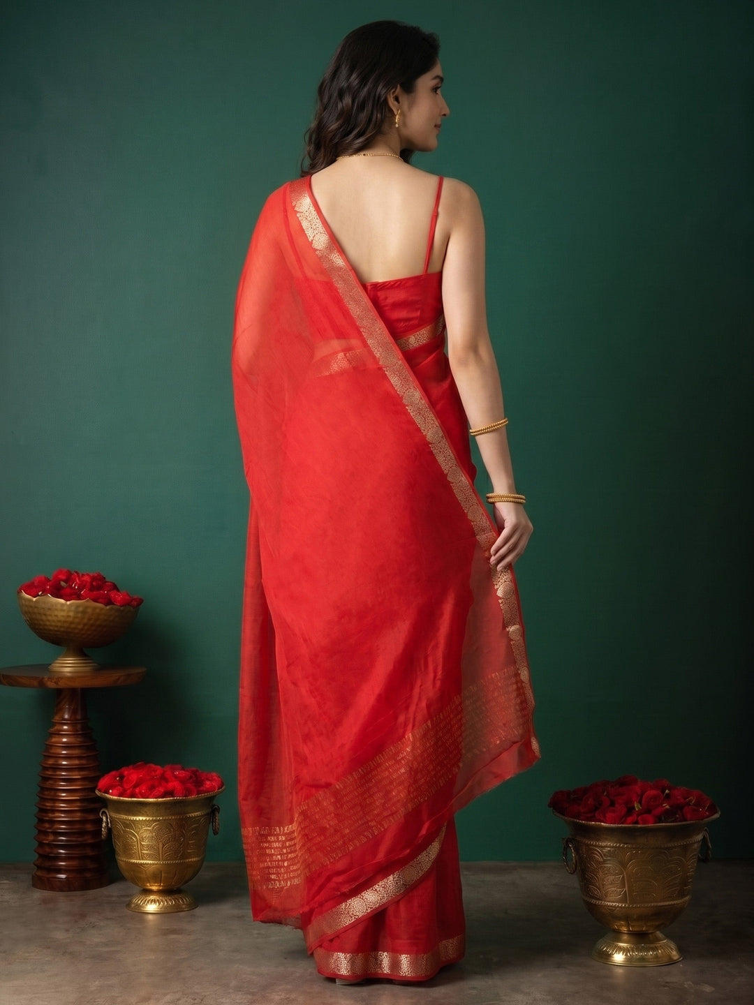 Rani Zari Work Chiffon Saree