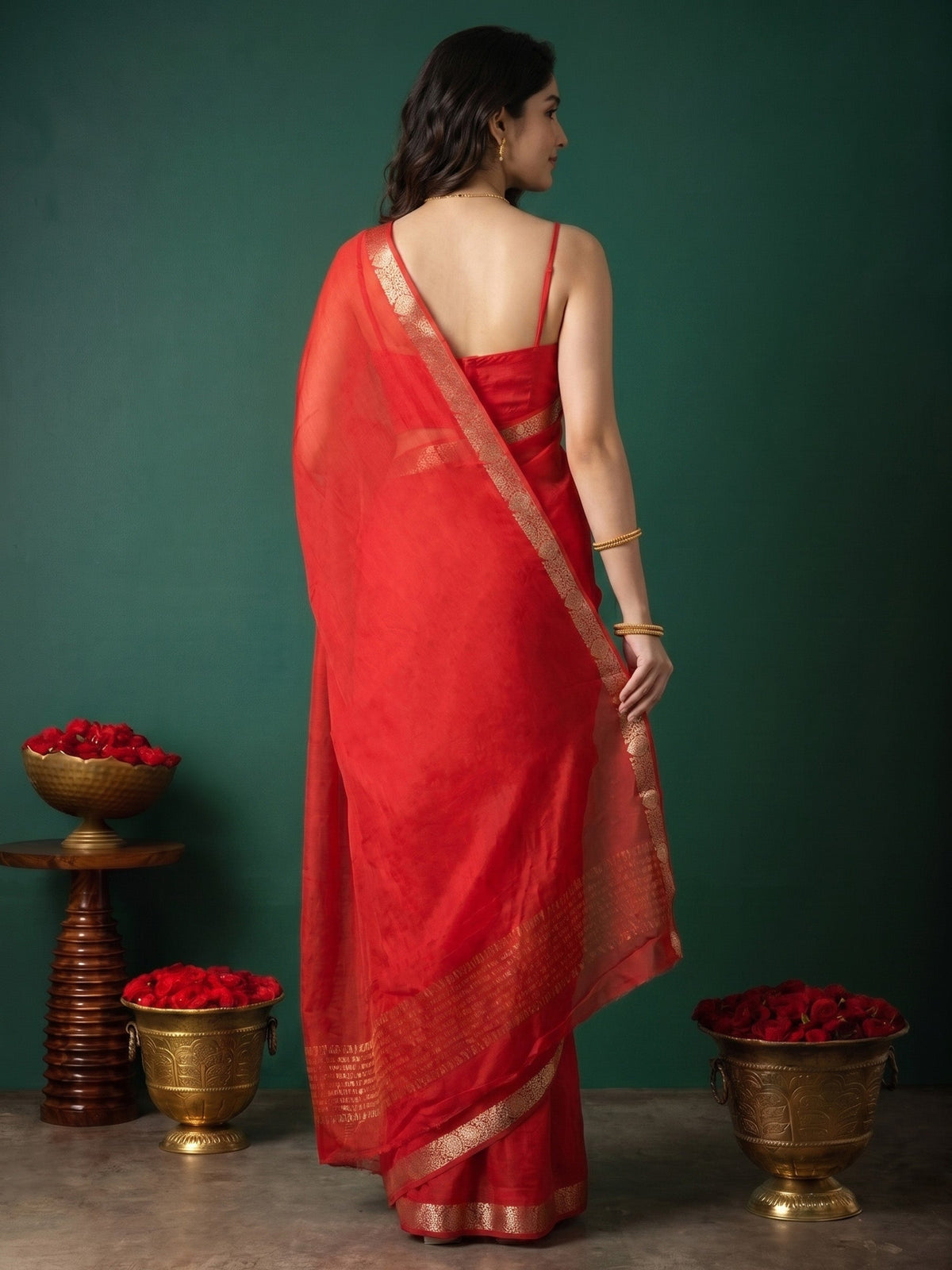 Rani Zari Work Chiffon Saree