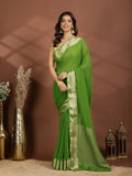 Green Zari Work Chiffon Saree