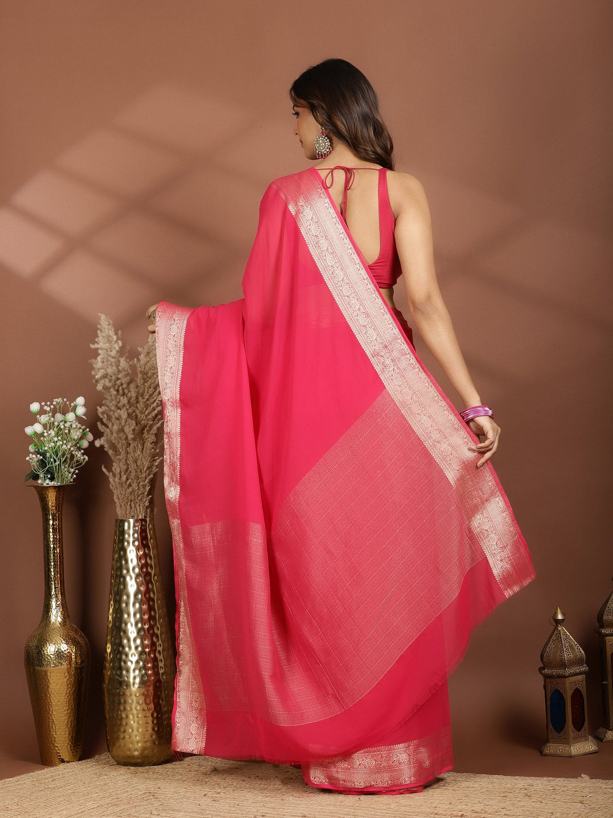 Rani Zari Work Chiffon Saree