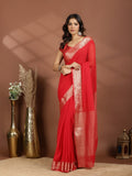 Red Zari Work Chiffon Saree