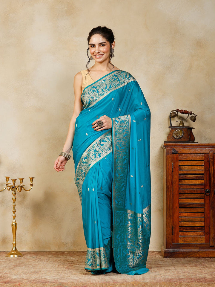 Lake Blue Woven Design Art Silk Saree