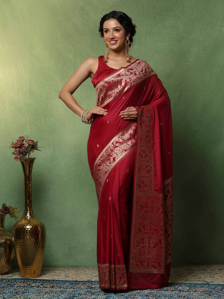 Magenta Woven Design Art Silk Saree