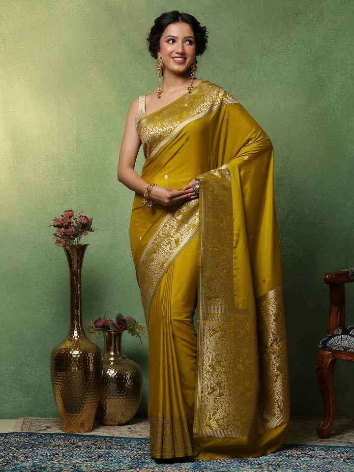 Mehndi Woven Design Art Silk Saree