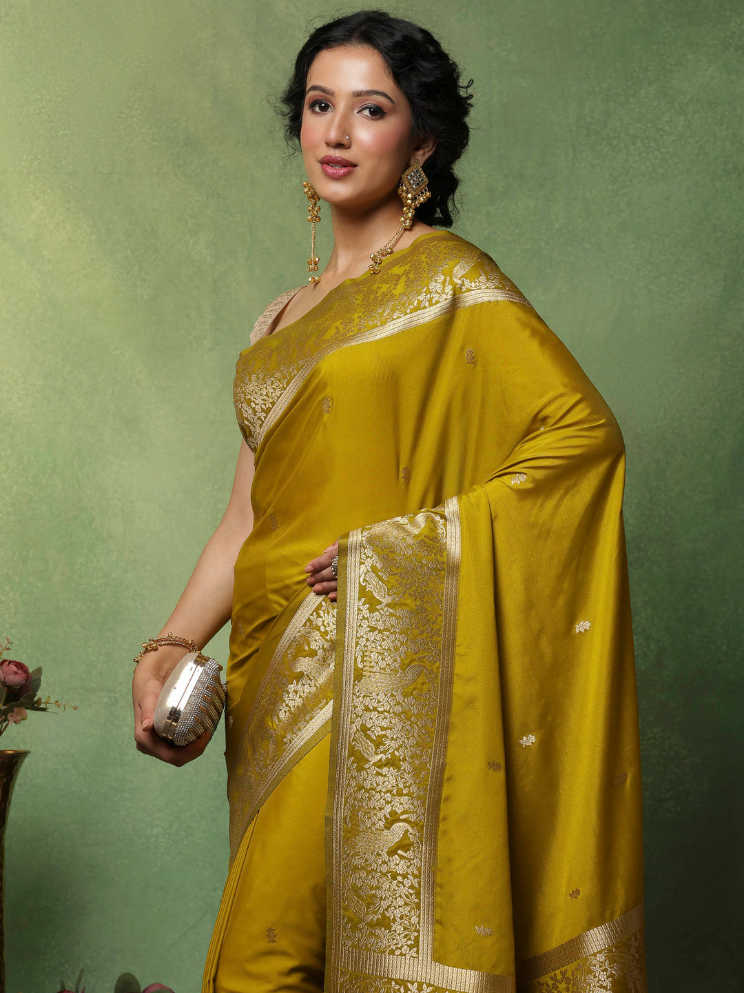 Mehndi Woven Design Art Silk Saree