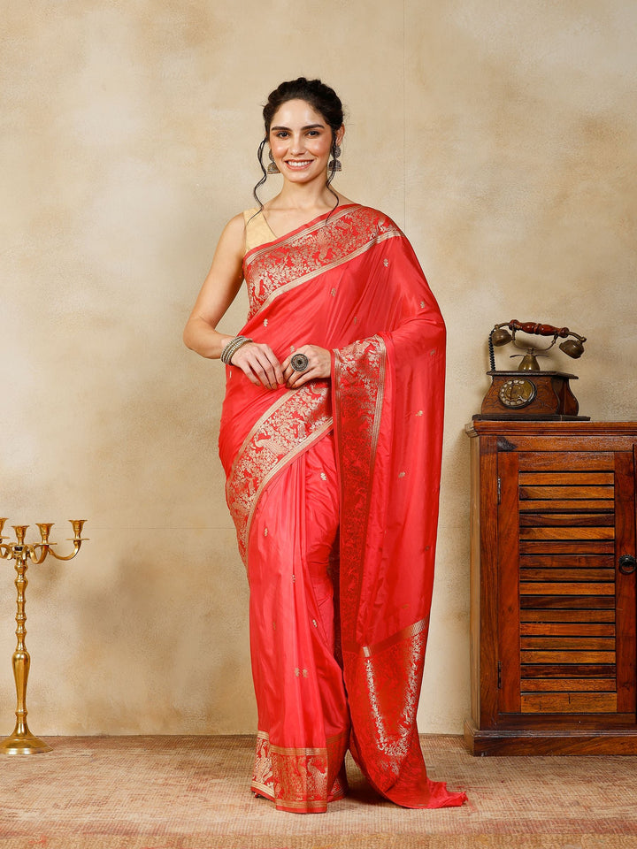 Peach Woven Design Art Silk Saree