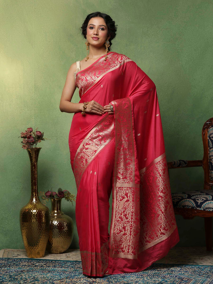 Pink Woven Design Art Silk Saree