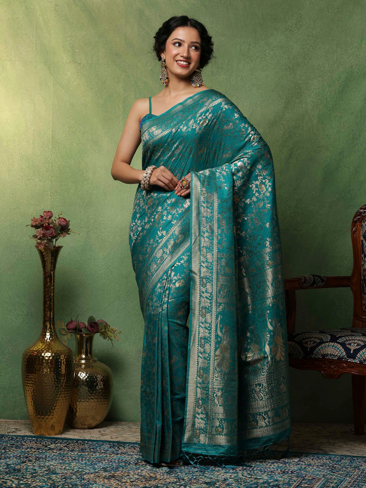 Lake Blue Woven Design Art Silk Saree