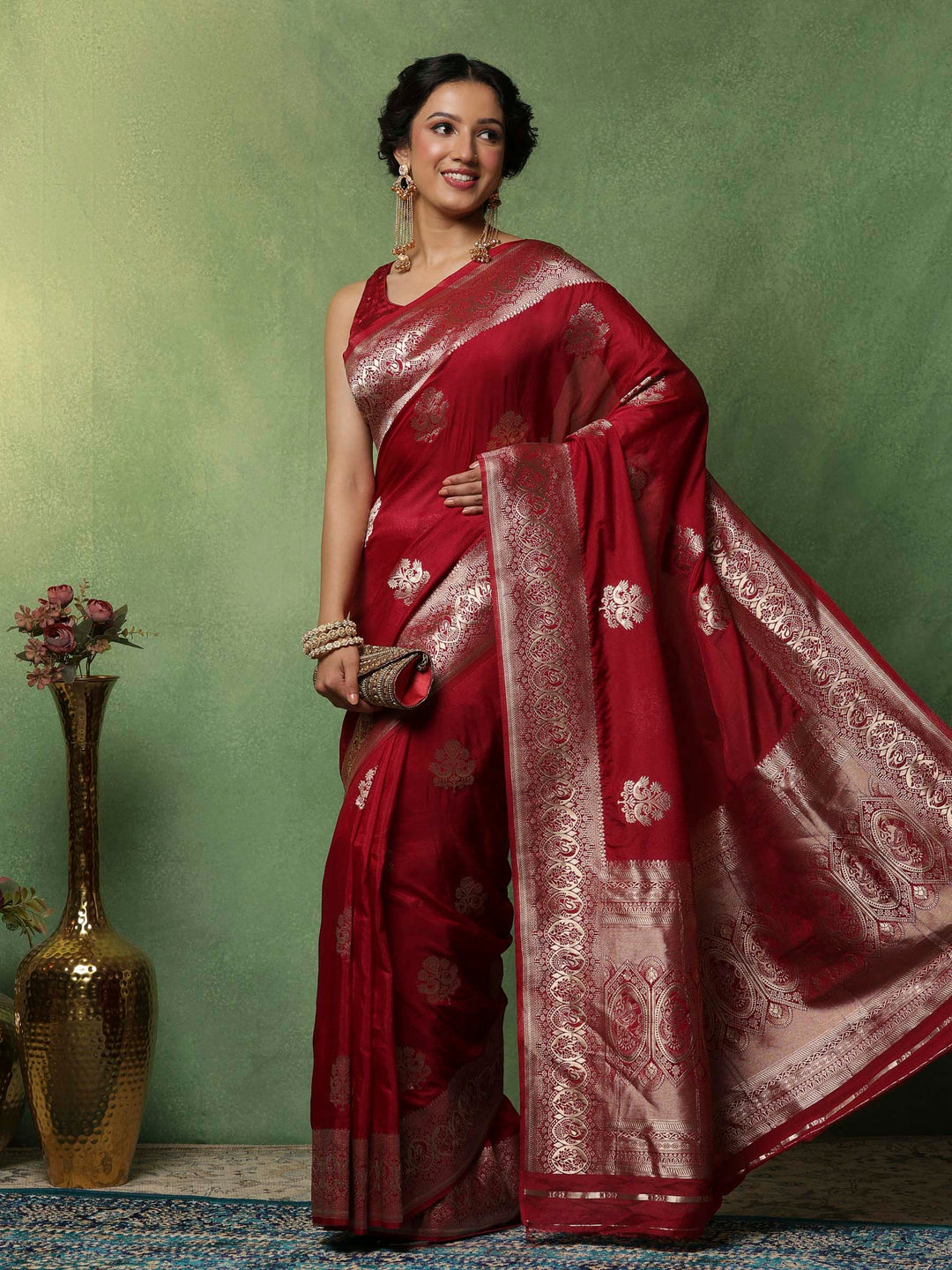 Wine Woven Design Art Silk Saree