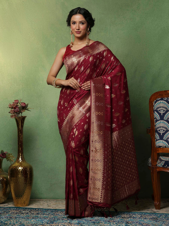Wine Woven Design Art Silk Saree
