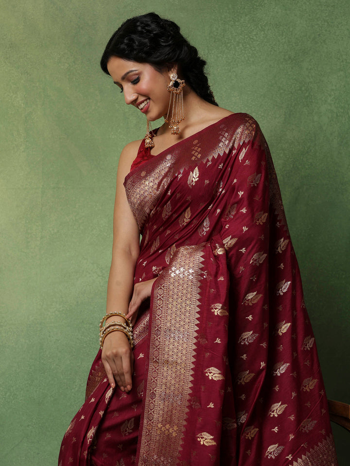 Wine Woven Design Art Silk Saree