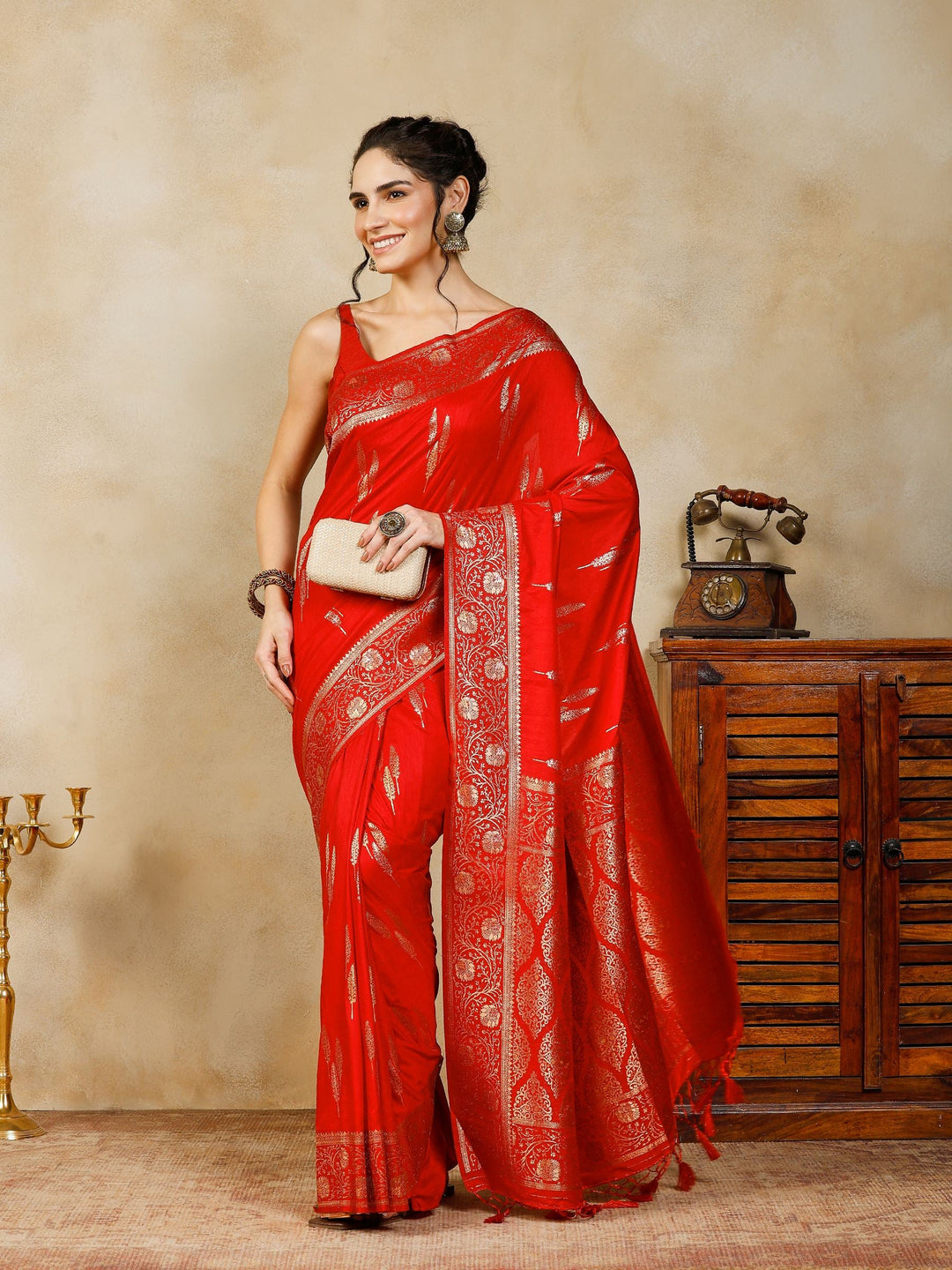 Red Woven Design Art Silk Saree