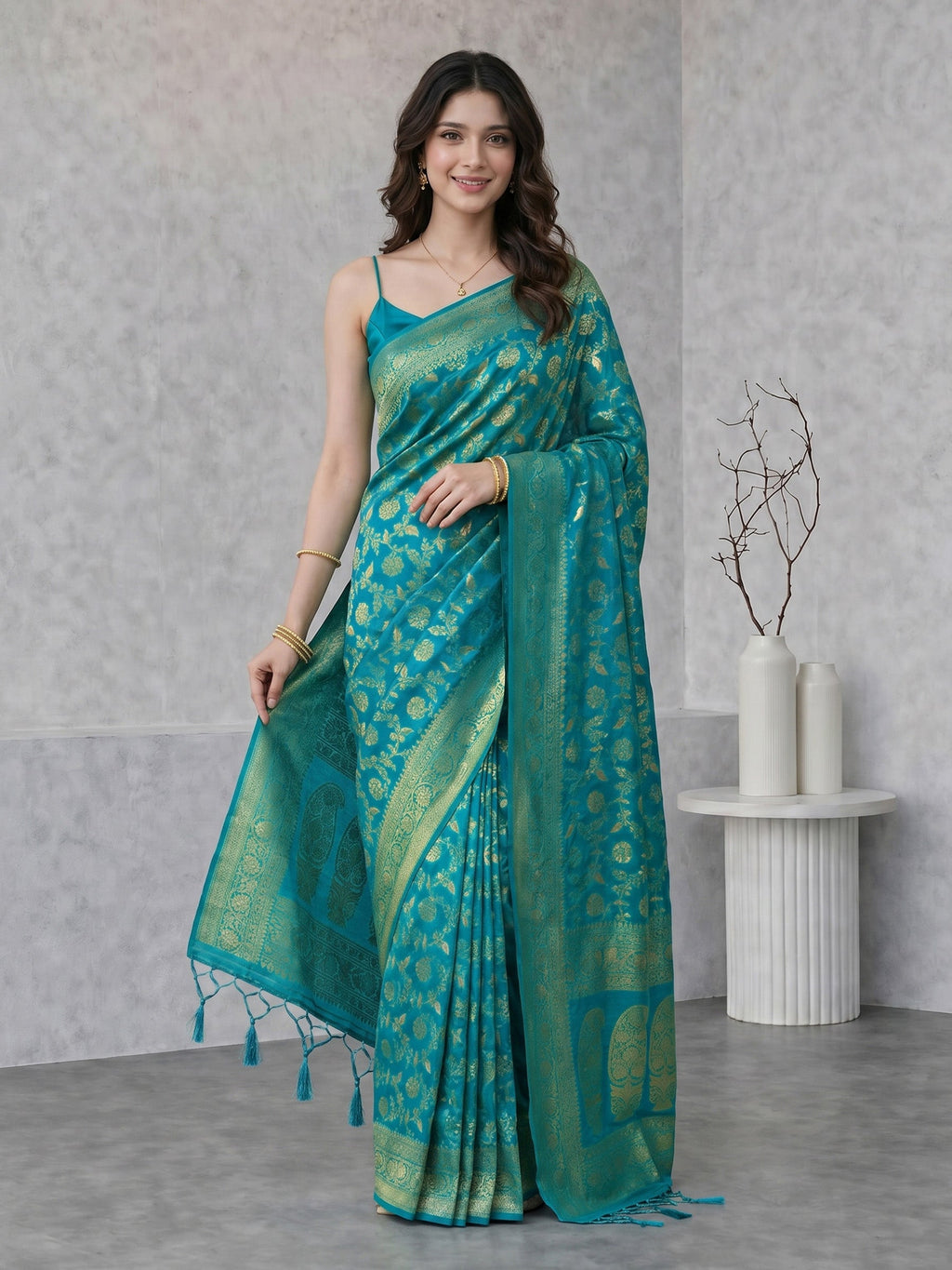Lake Blue Woven Design Art Silk Saree