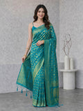 Lake Blue Woven Design Art Silk Saree