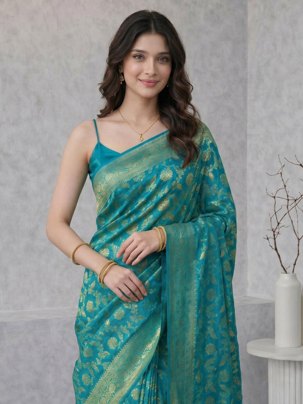 Lake Blue Woven Design Art Silk Saree