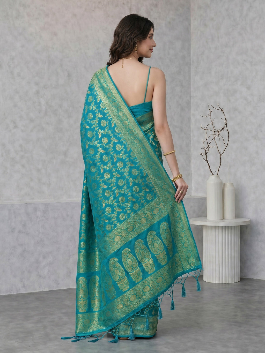 Lake Blue Woven Design Art Silk Saree