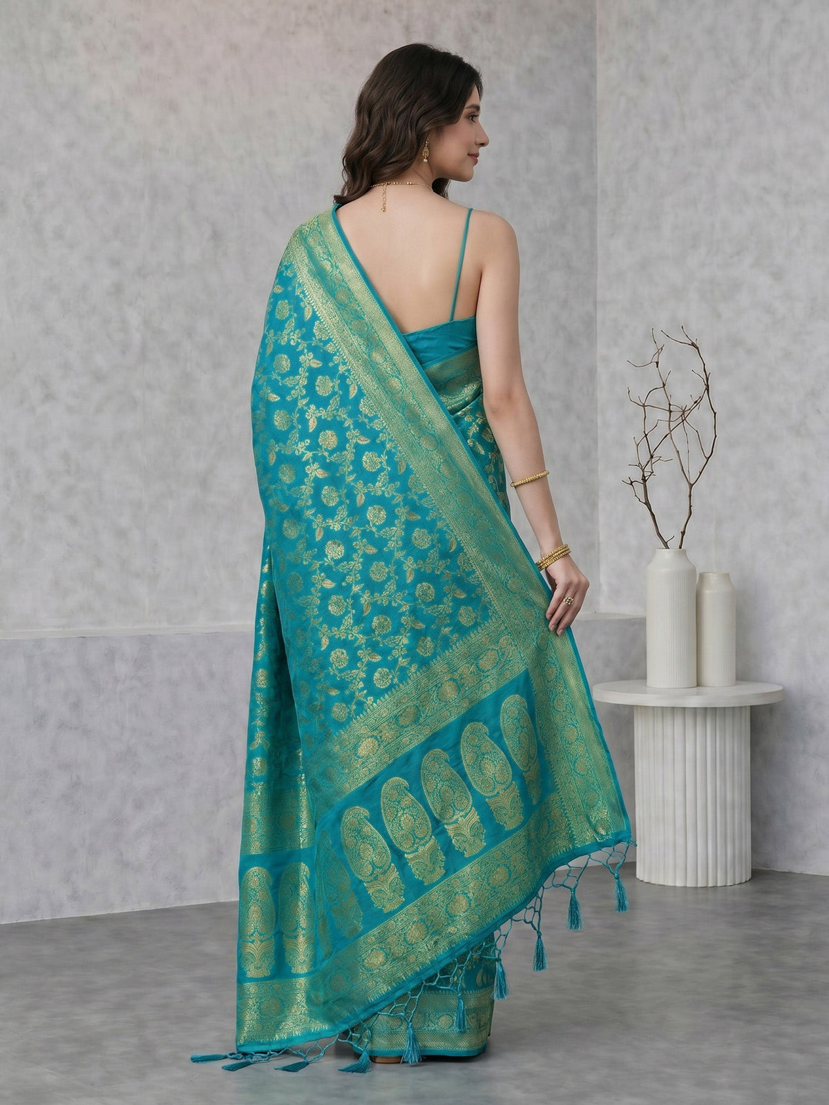 Lake Blue Woven Design Art Silk Saree