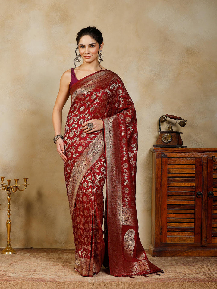 Wine Woven Design Art Silk Saree