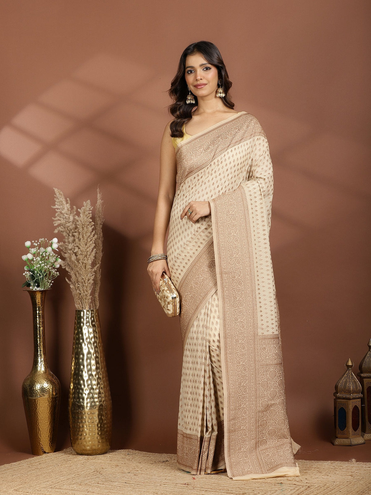 Beige Embroidered Georgette Saree