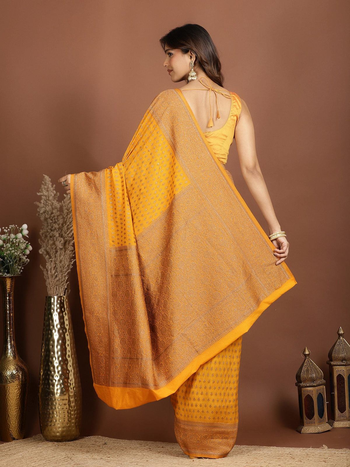 Mustard Embroidered Georgette Saree