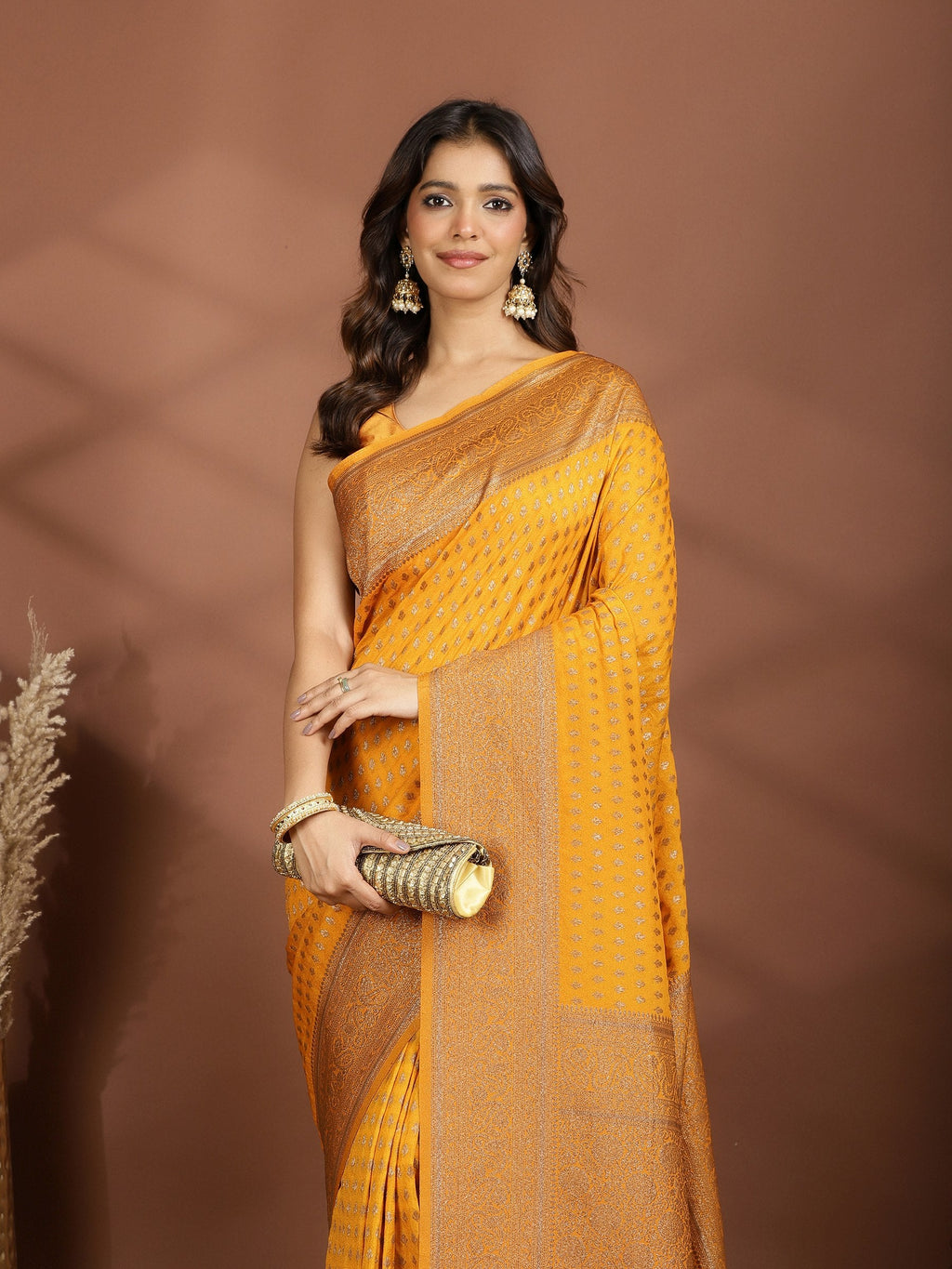 Mustard Embroidered Georgette Saree