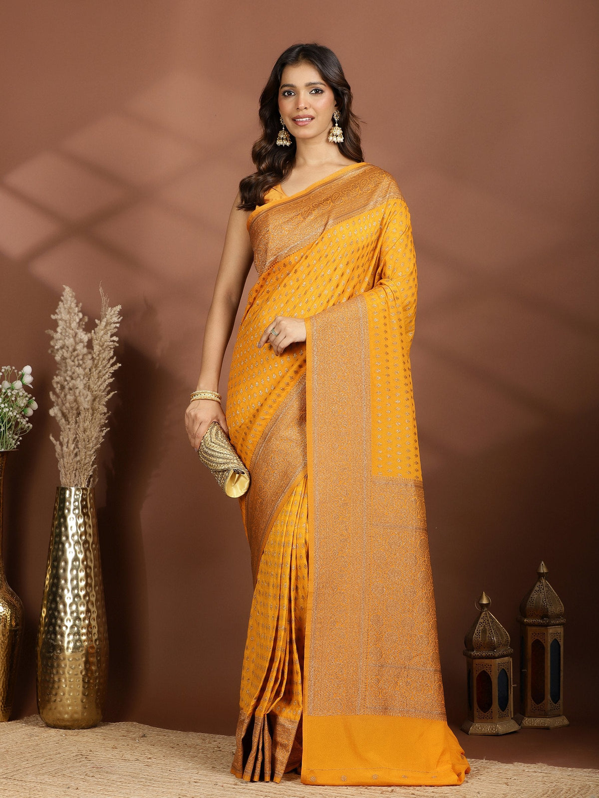 Mustard Embroidered Georgette Saree
