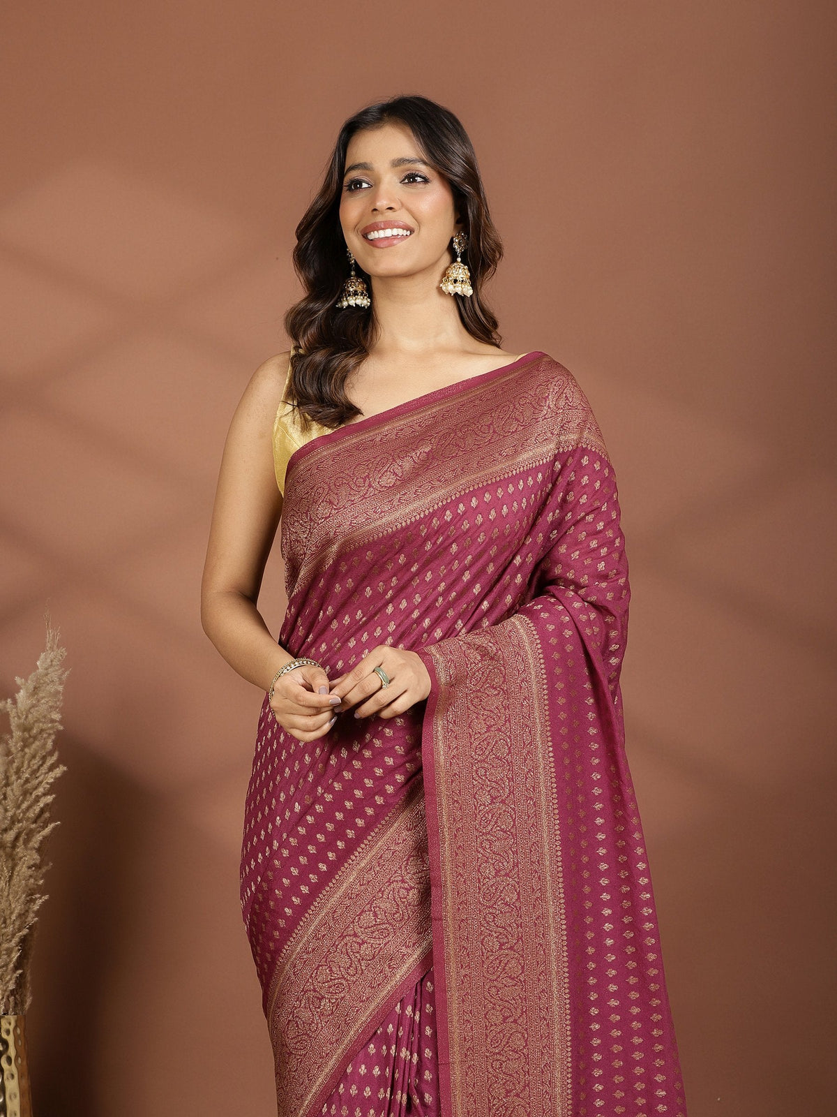 Purple Embroidered Georgette Saree