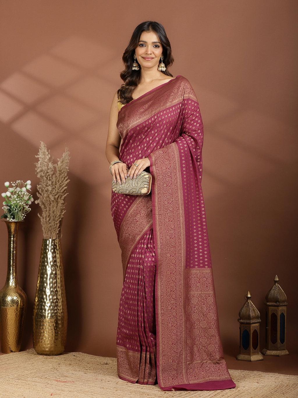Purple Embroidered Georgette Saree