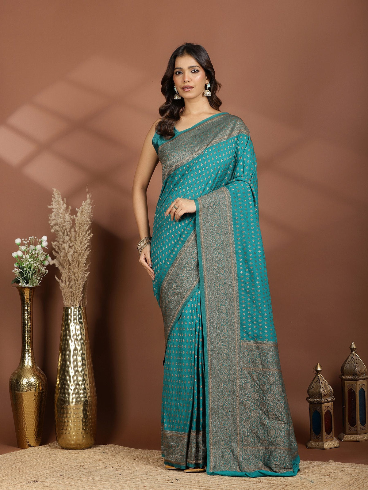 Rama Green Embroidered Georgette Saree