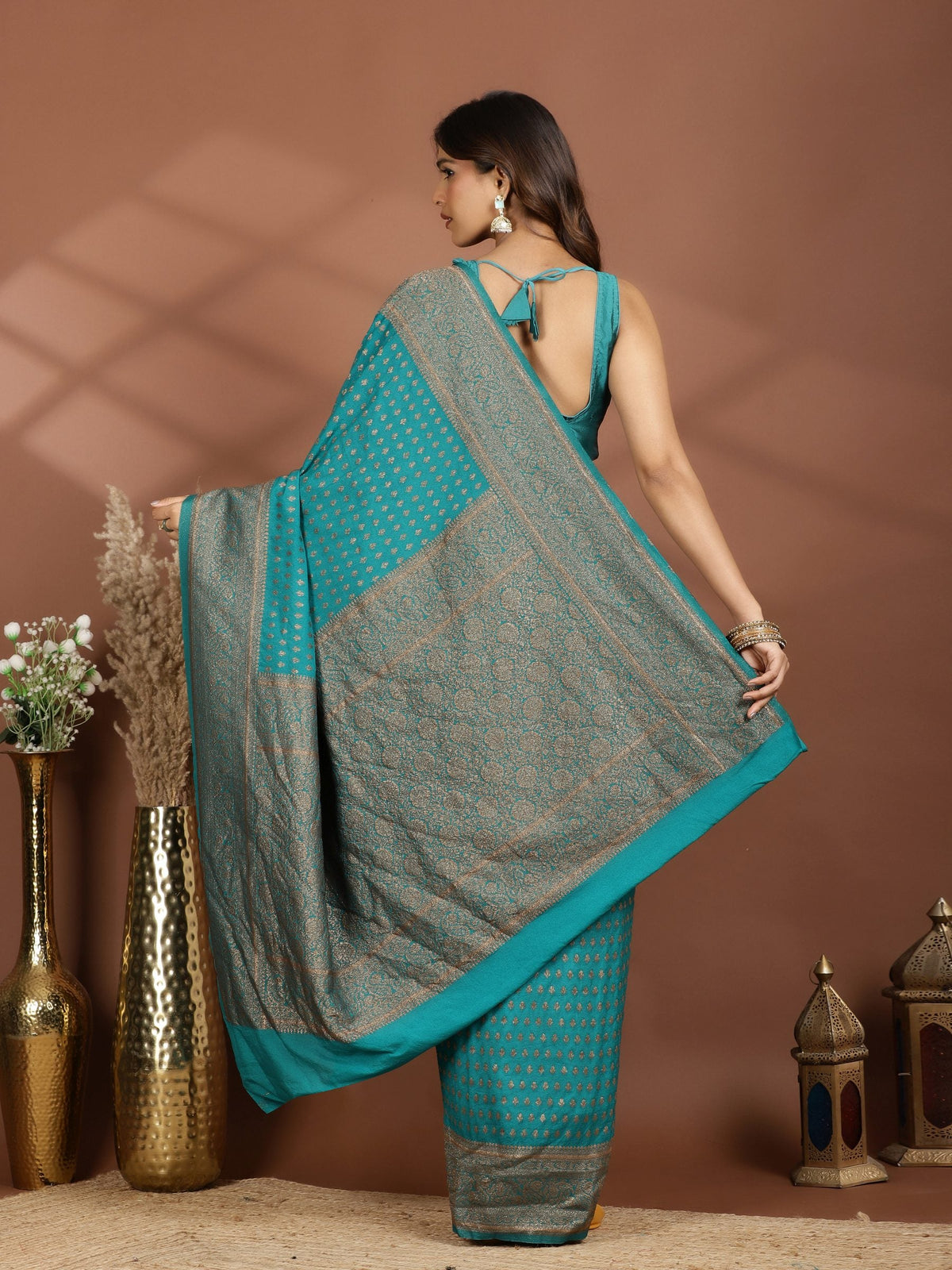 Rama Green Embroidered Georgette Saree