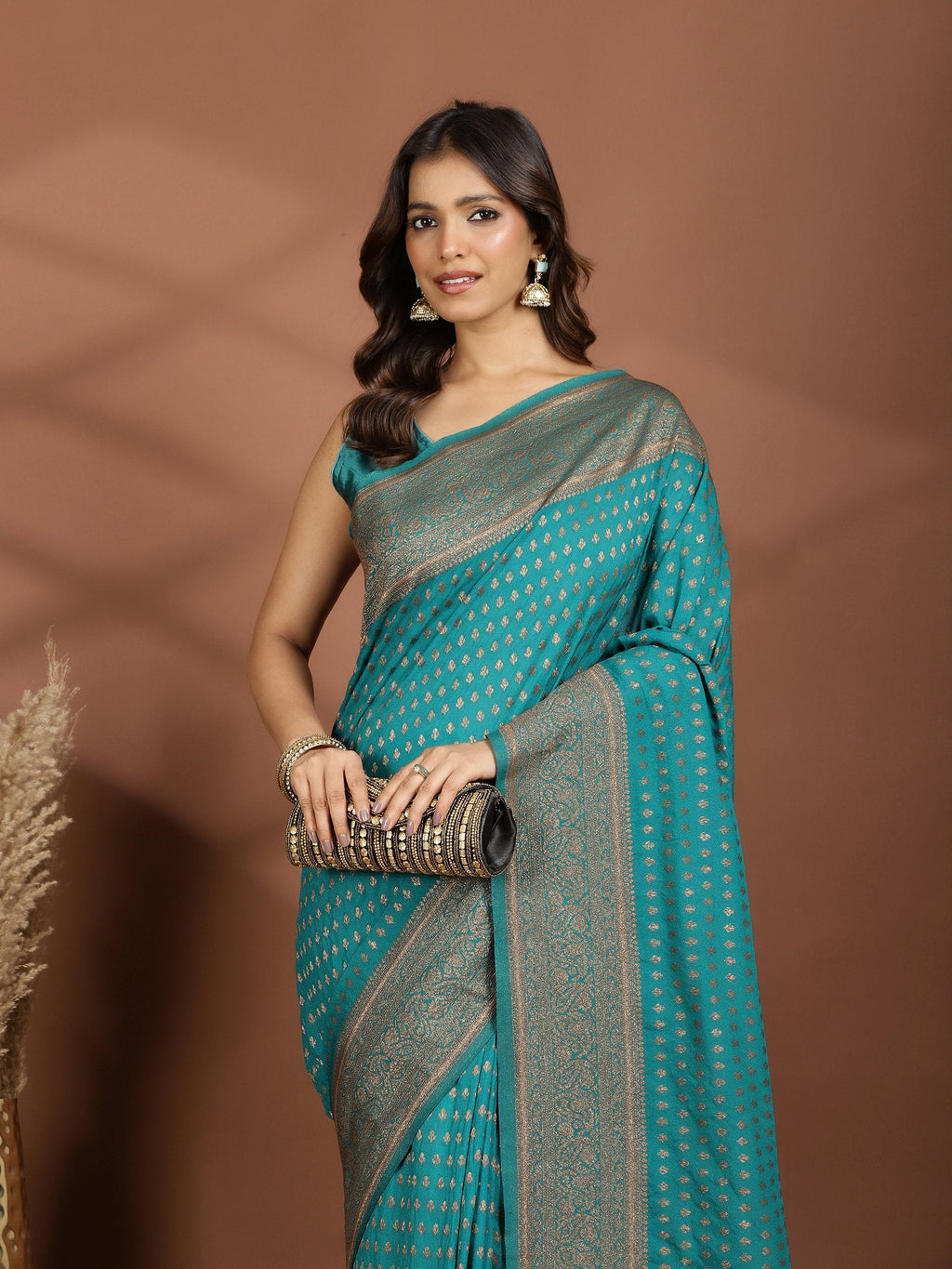 Rama Green Embroidered Georgette Saree