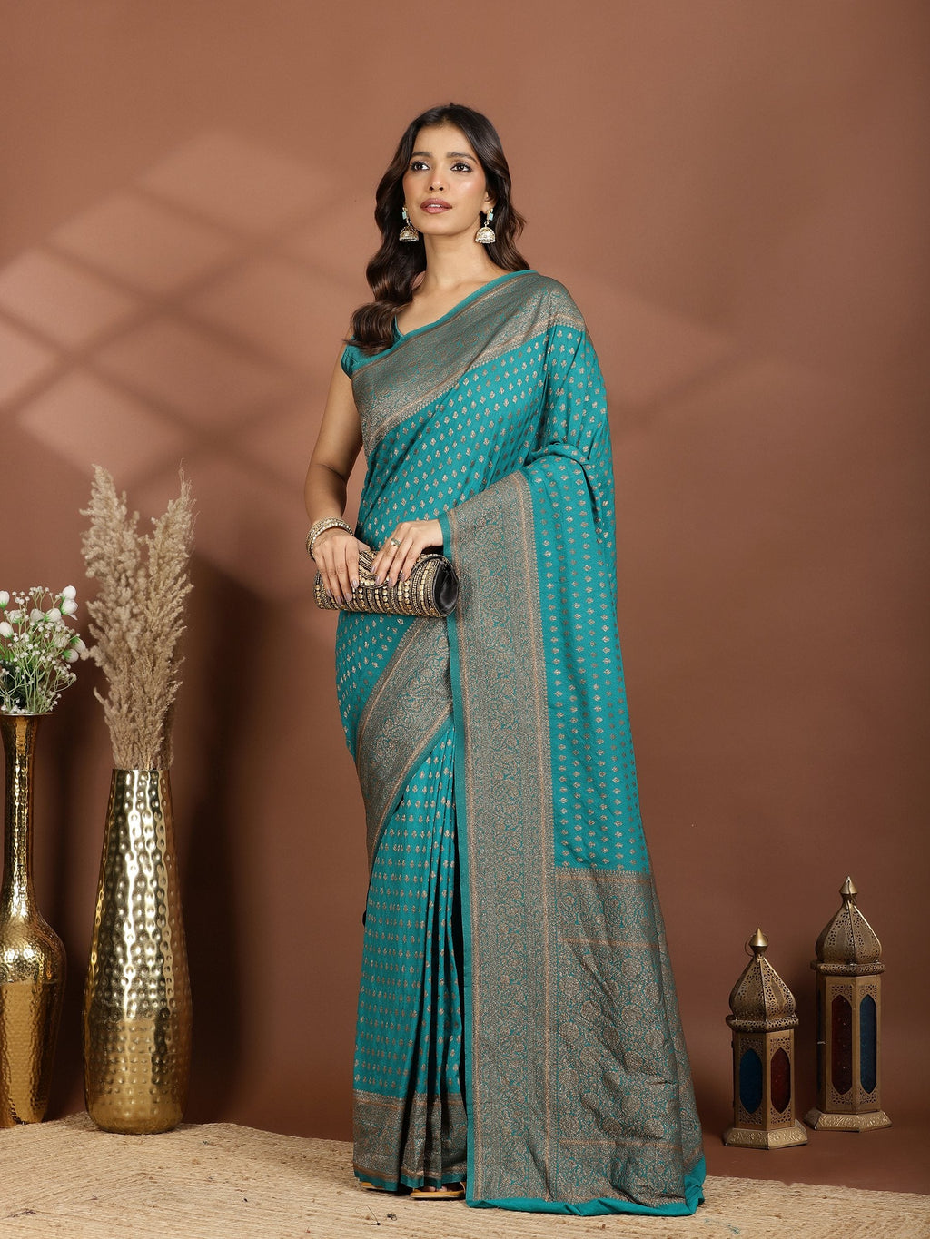 Rama Green Embroidered Georgette Saree