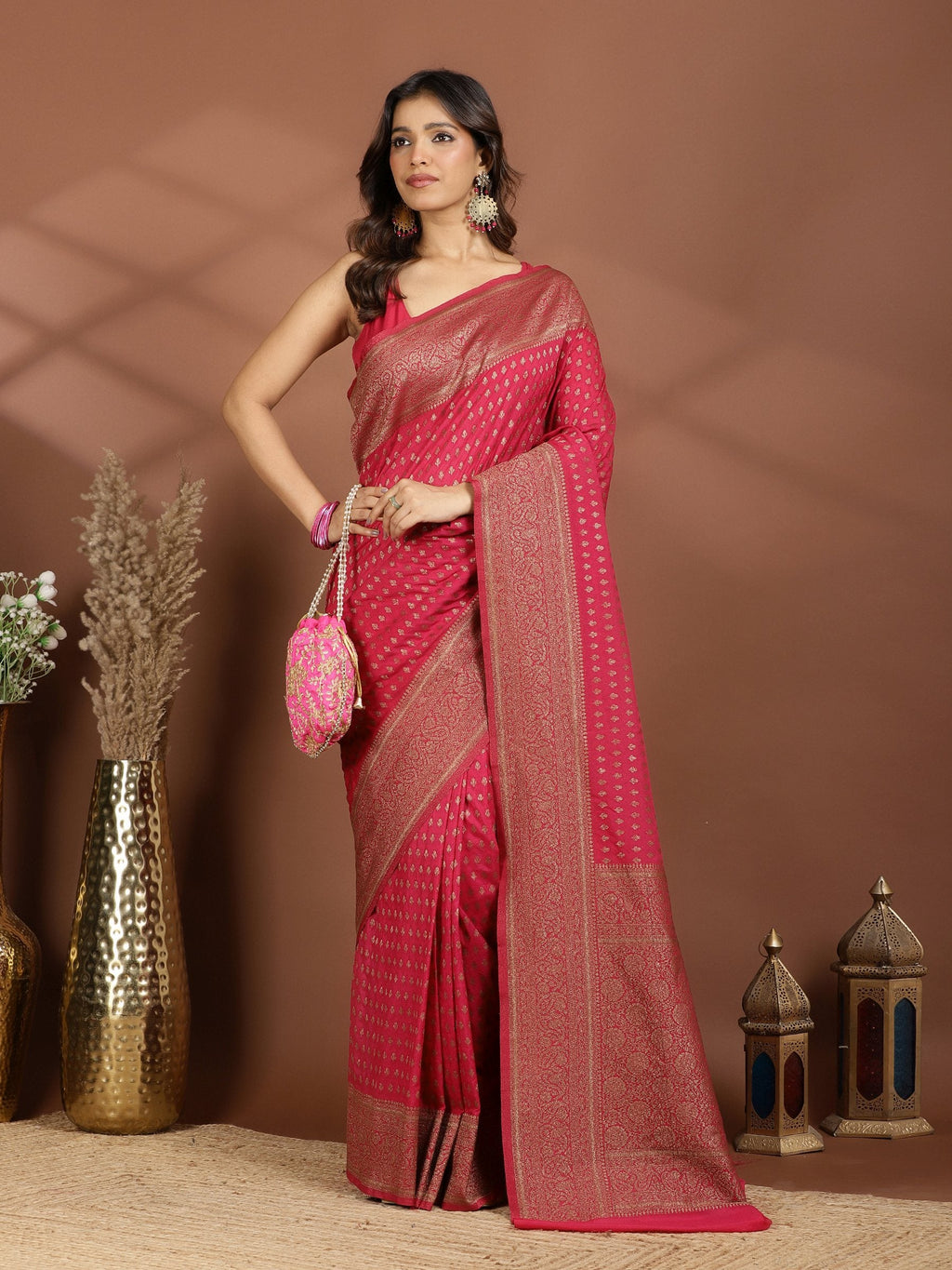 Rani Embroidered Georgette Saree