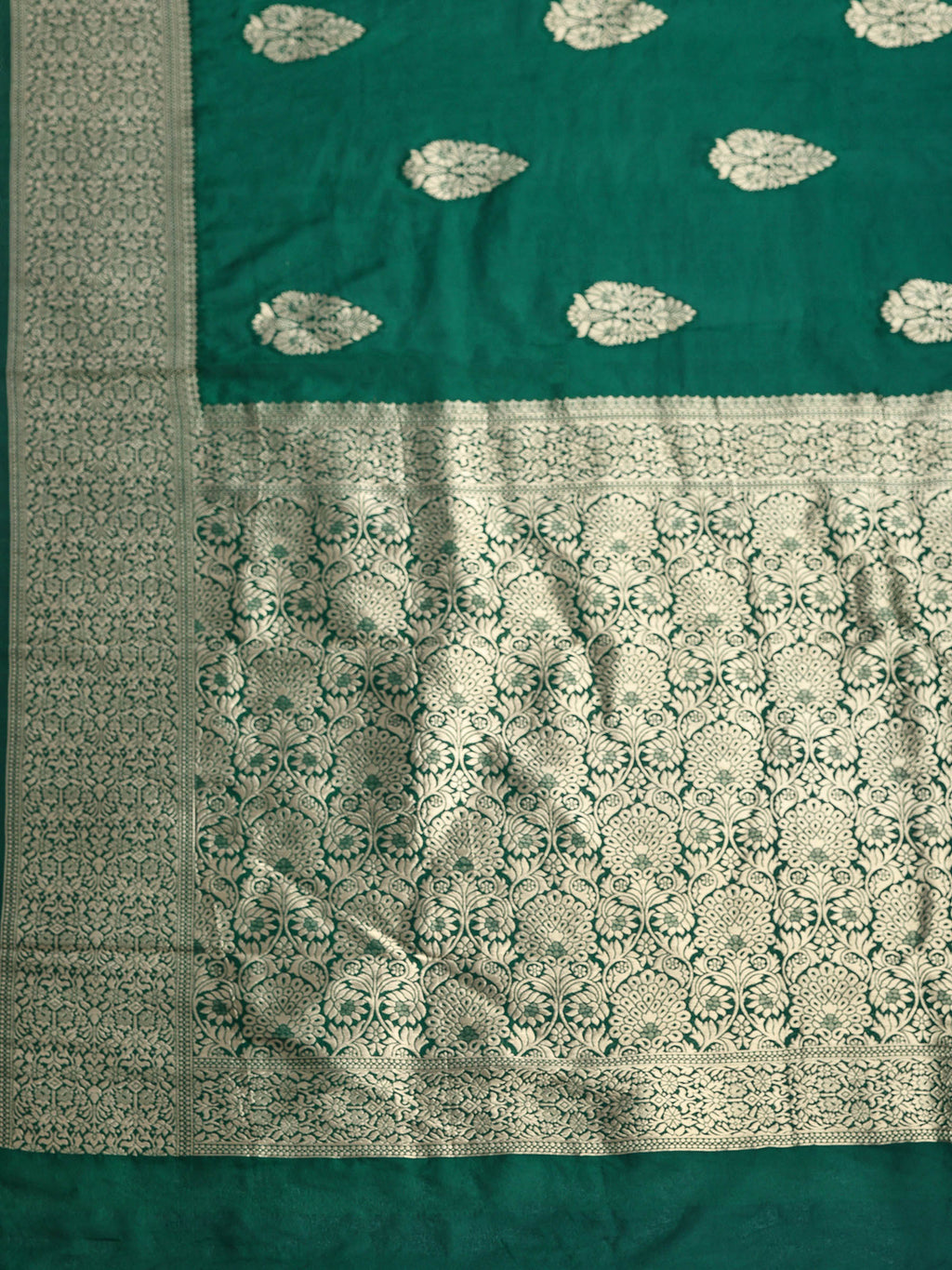 Bottle Green Zari Work Crepe Saree