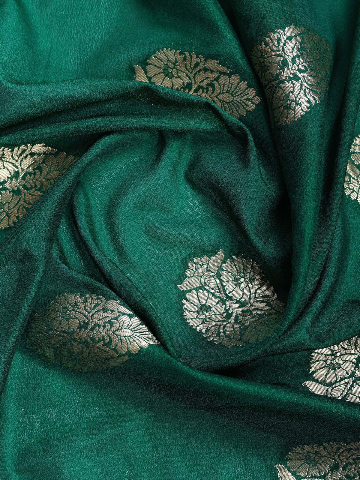 Bottle Green Zari Work Crepe Saree