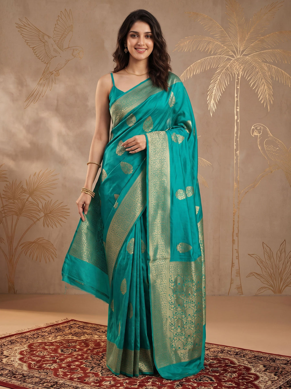 Firozee Zari Work Crepe Saree
