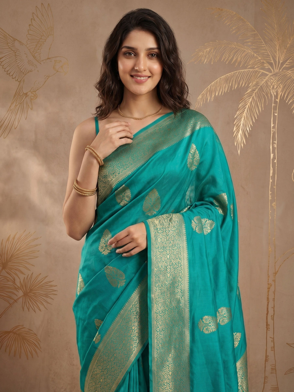 Firozee Zari Work Crepe Saree
