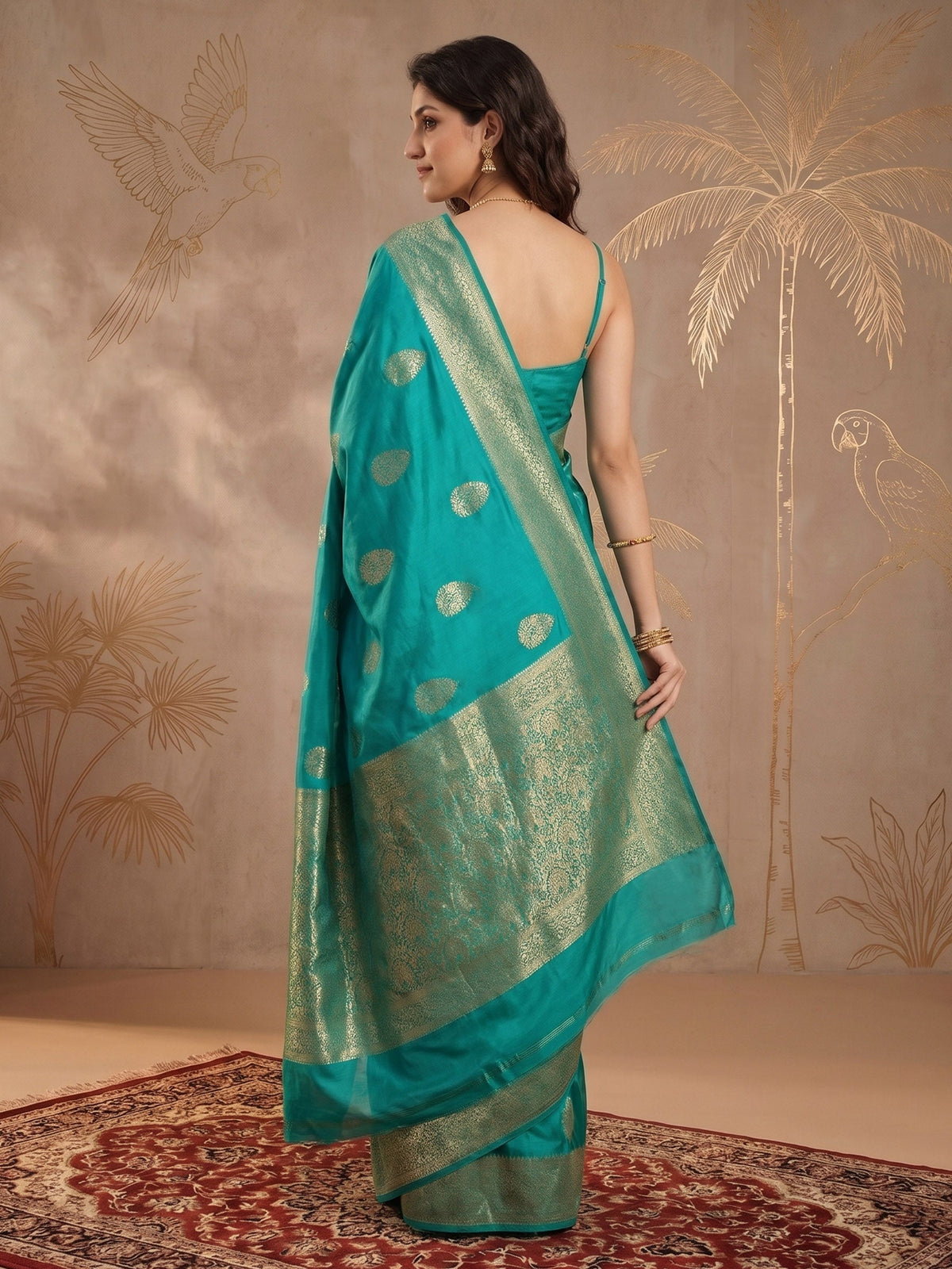 Firozee Zari Work Crepe Saree