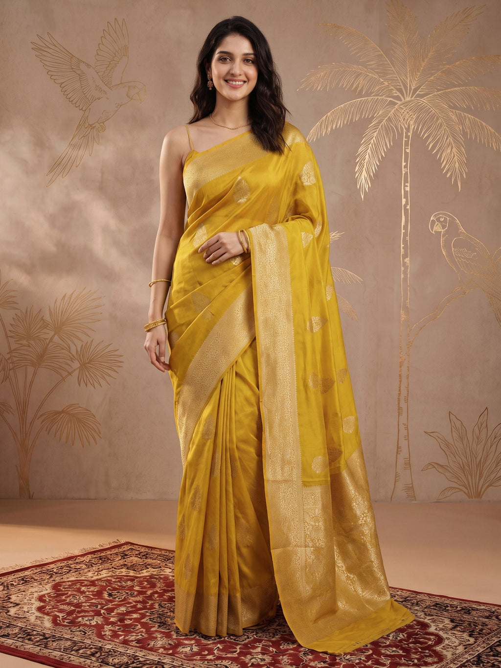 Lemon Zari Work Crepe Saree