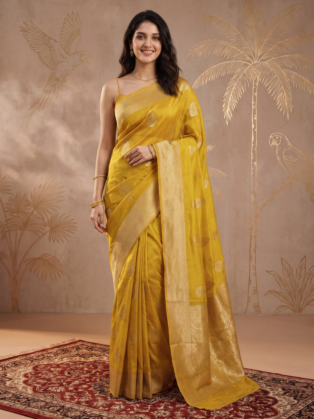 Lemon Zari Work Crepe Saree