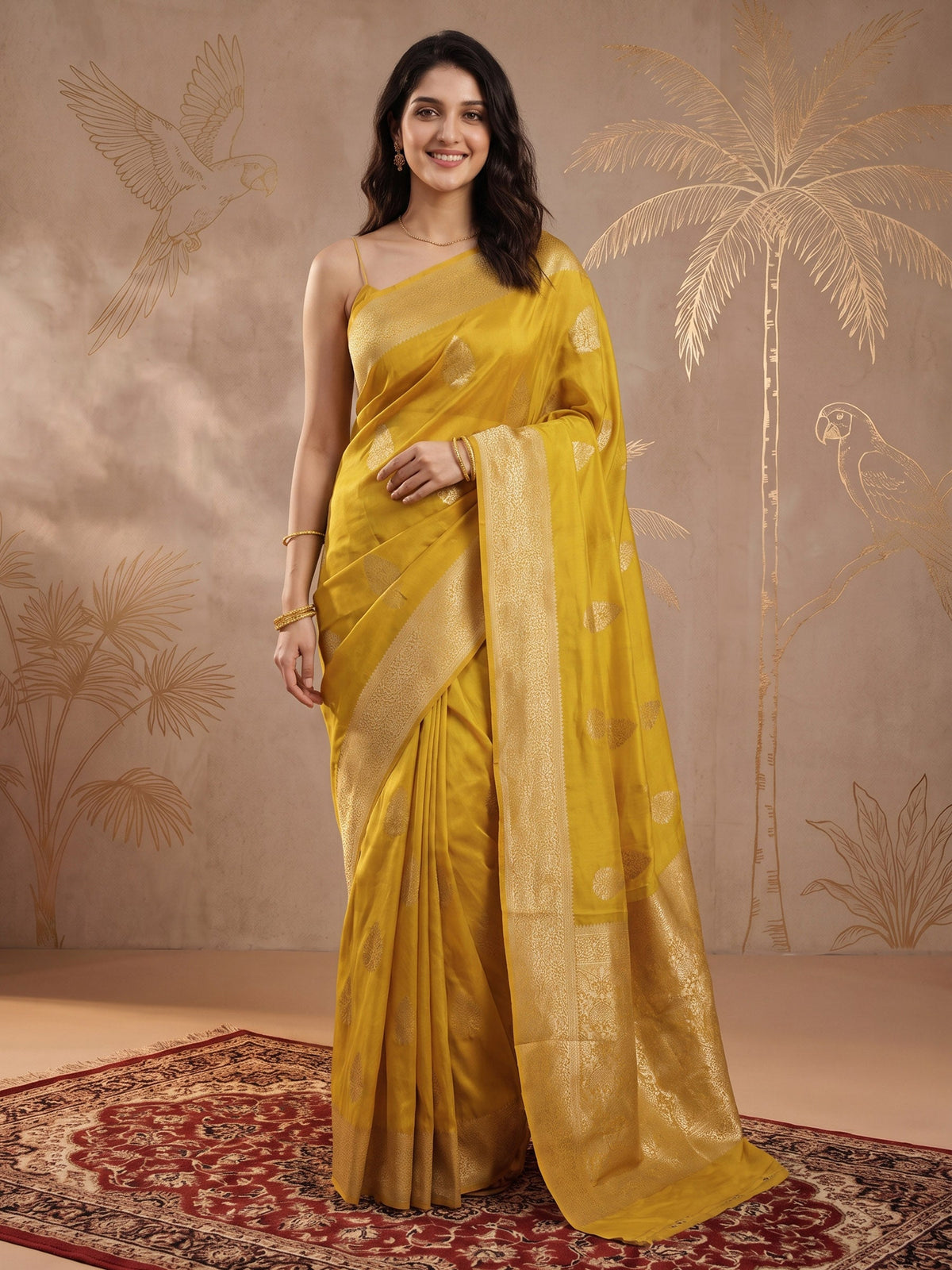 Lemon Zari Work Crepe Saree