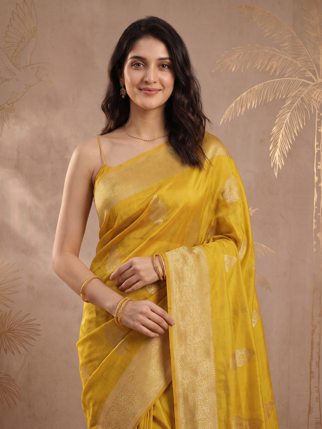 Lemon Zari Work Crepe Saree