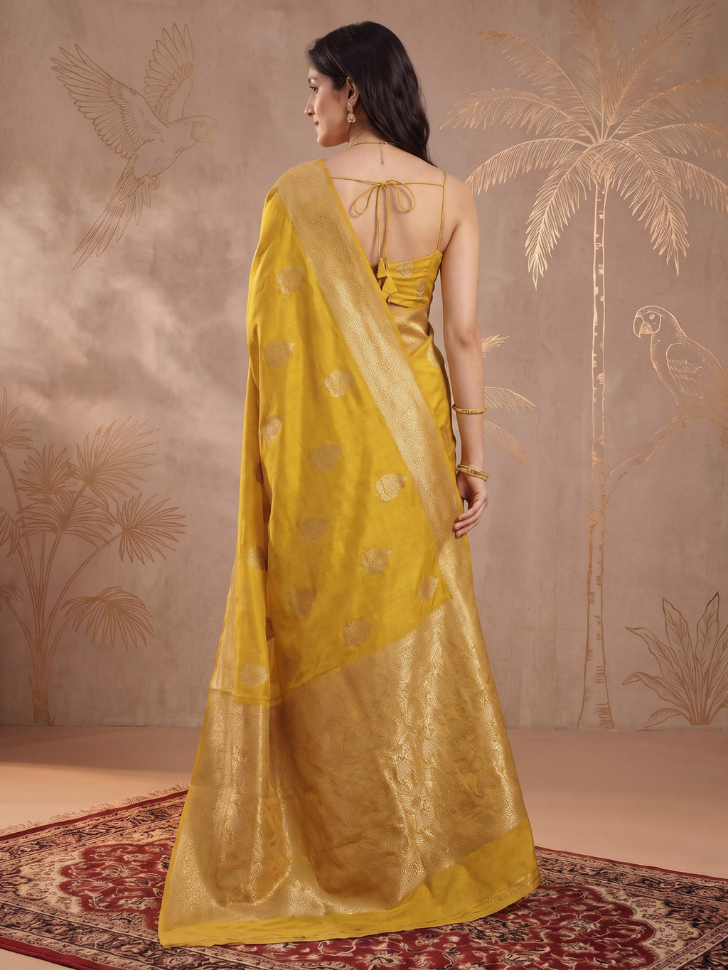 Lemon Zari Work Crepe Saree
