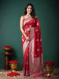 Magenta Zari Work Crepe Saree