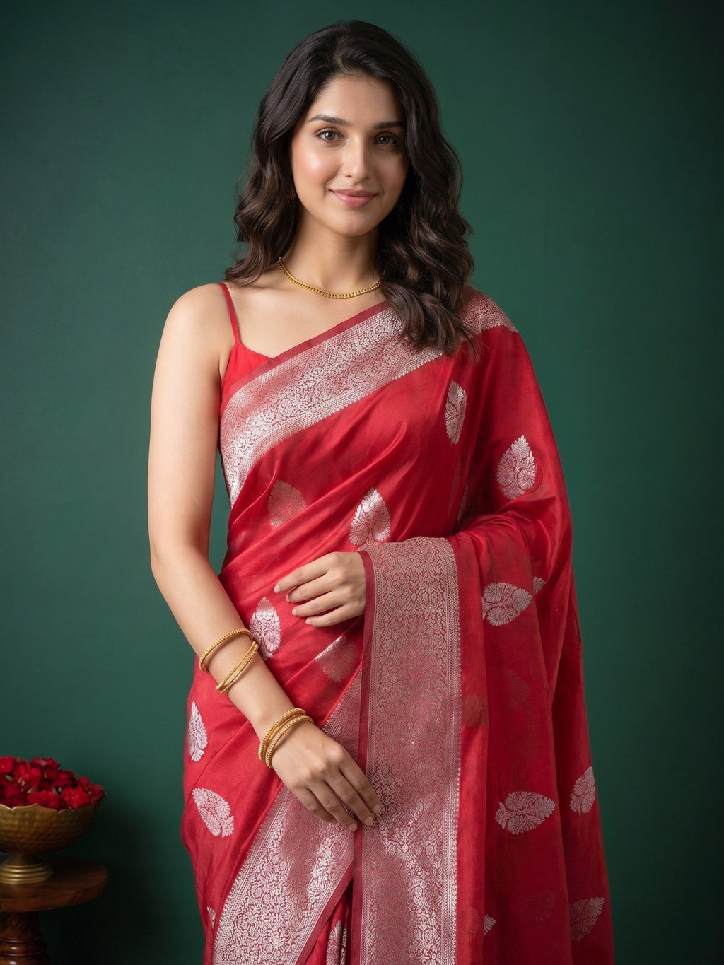 Magenta Zari Work Crepe Saree