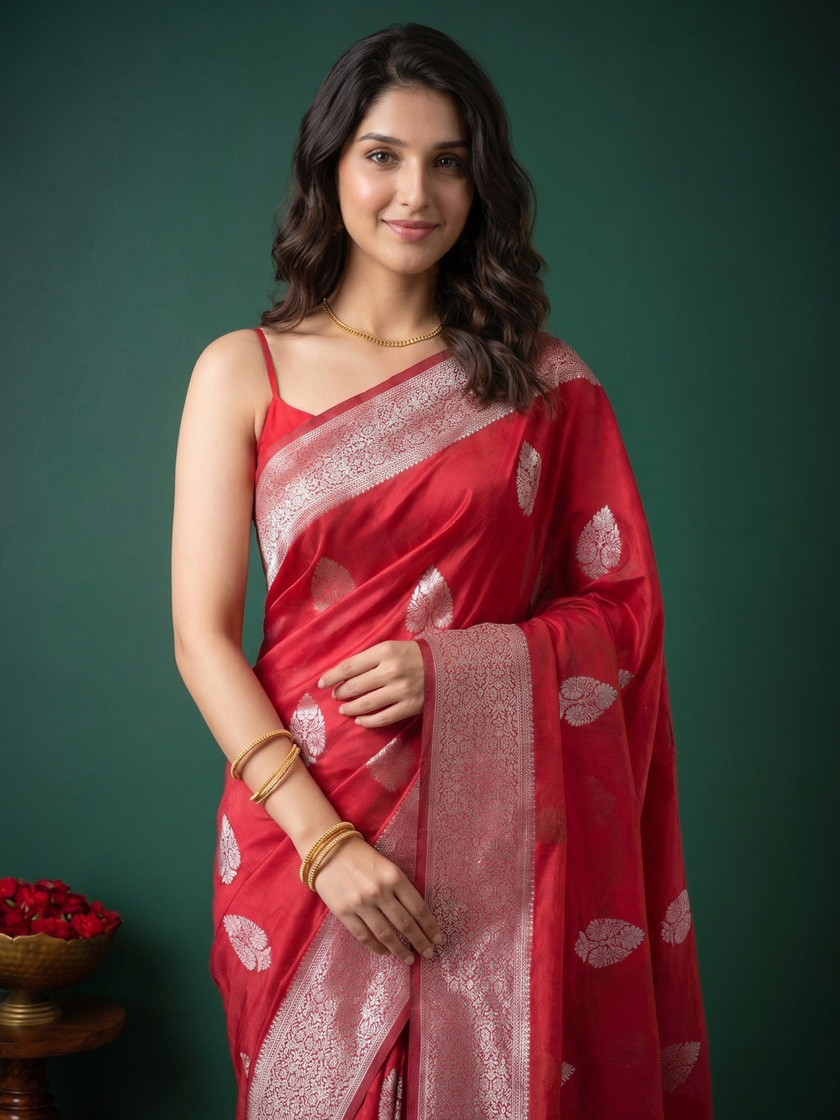 Magenta Zari Work Crepe Saree