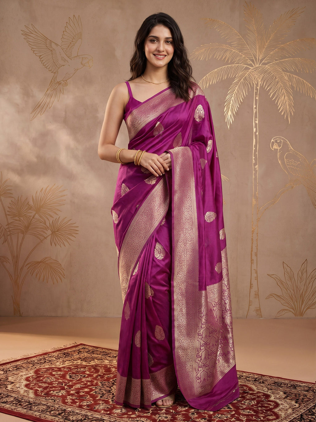 Purple Zari Work Crepe Saree