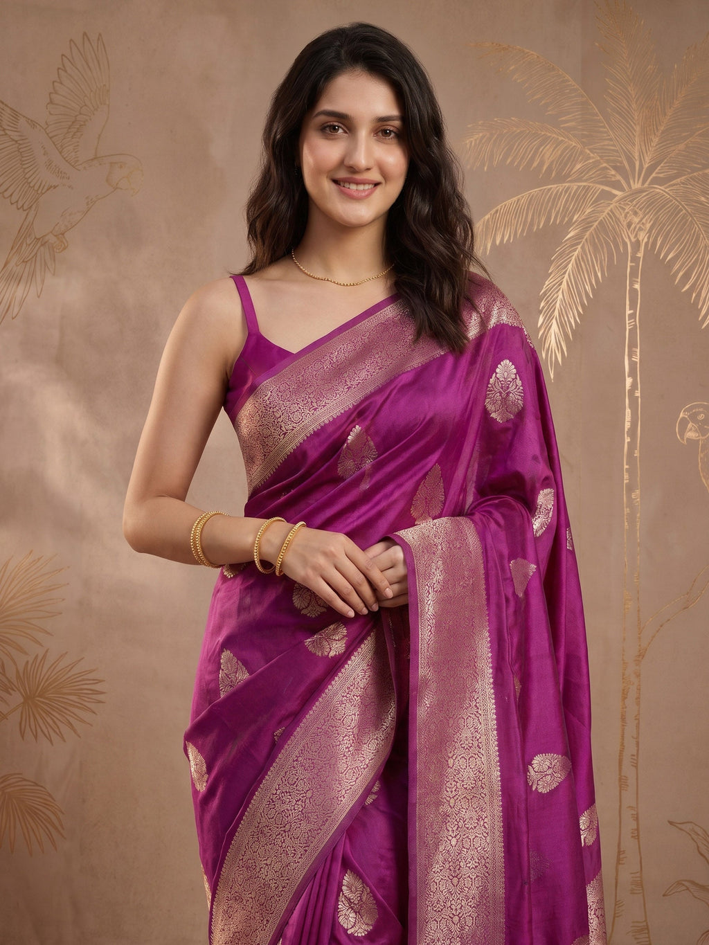 Purple Zari Work Crepe Saree