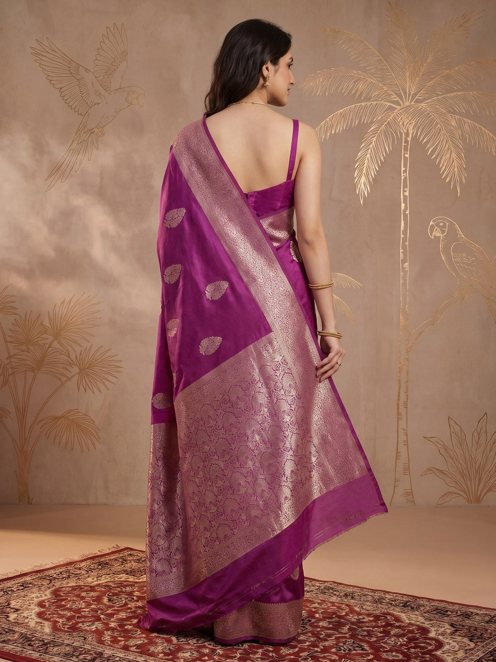 Purple Zari Work Crepe Saree