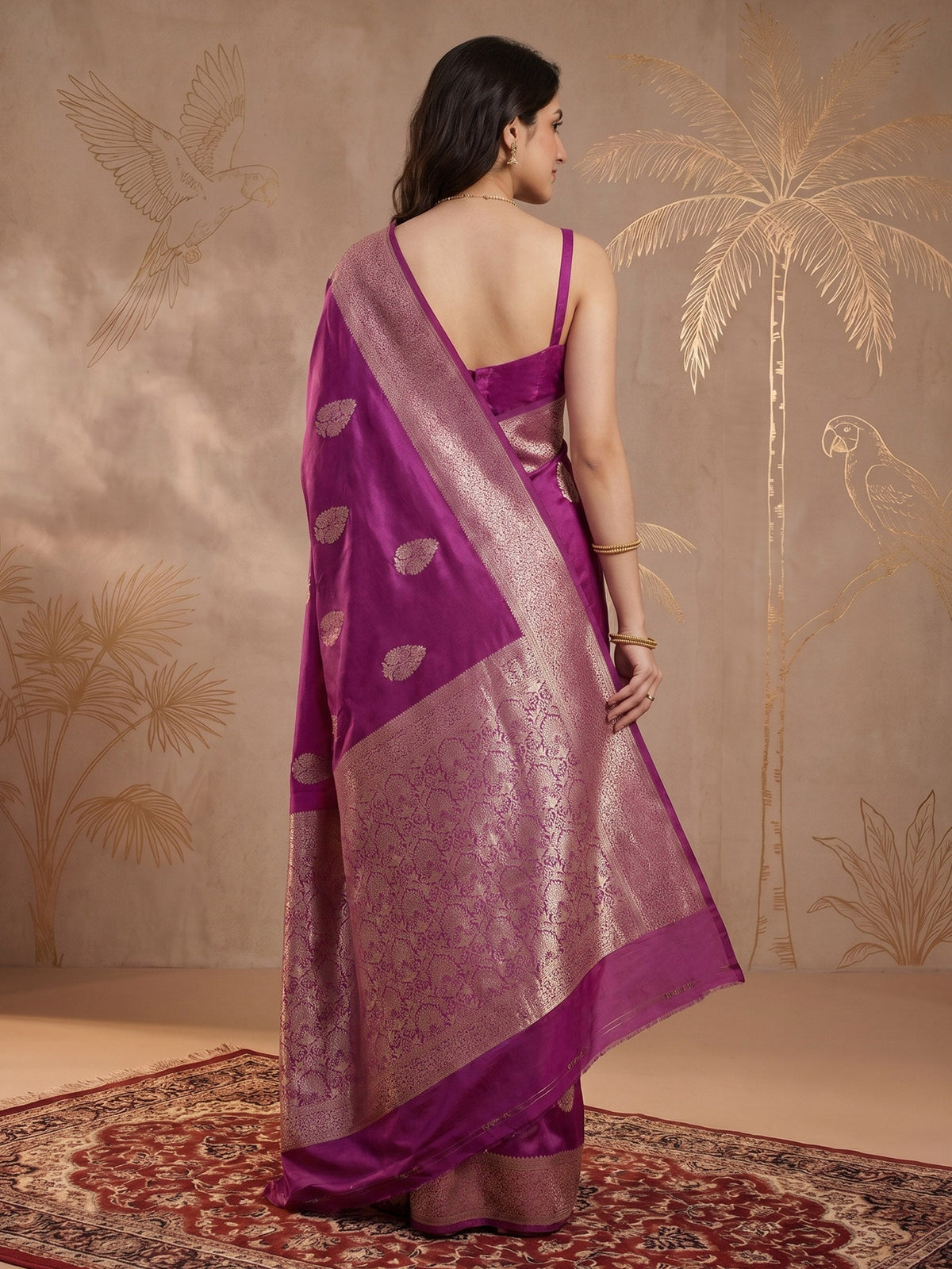 Purple Zari Work Crepe Saree